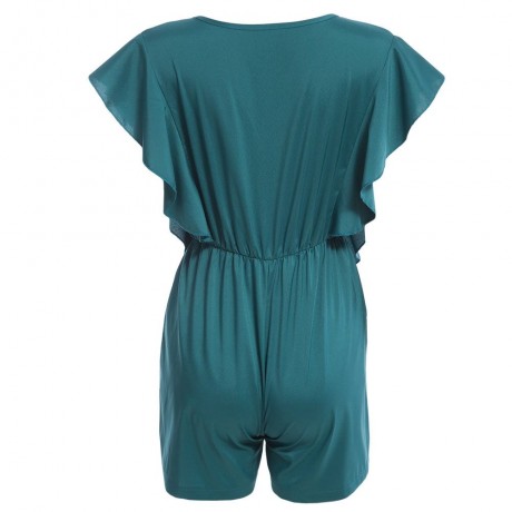WOMEN'S V-NECK FLOUNCED ROMPER (GREEN, SIZE S/M/L/XL)