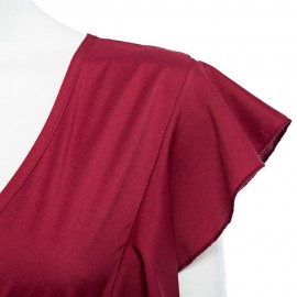 WOMEN'S V-NECK FLOUNCED ROMPER (WINE RED, SIZE S/M/L/XL)
