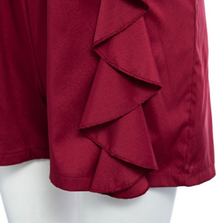 WOMEN'S V-NECK FLOUNCED ROMPER (WINE RED, SIZE S/M/L/XL)