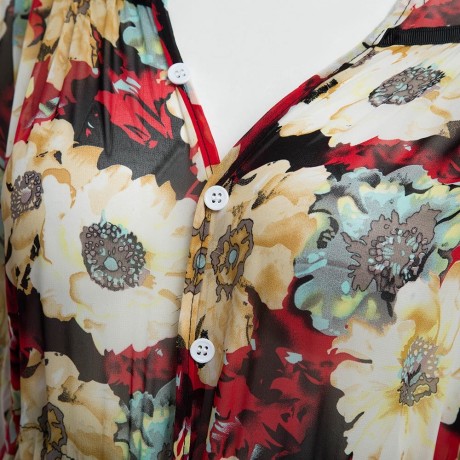 WOMEN'S THREE QUARTER SLEEVE LACE-UP FLORAL PRINT LOOSE ROMPER (SIZE S/M/L/XL)