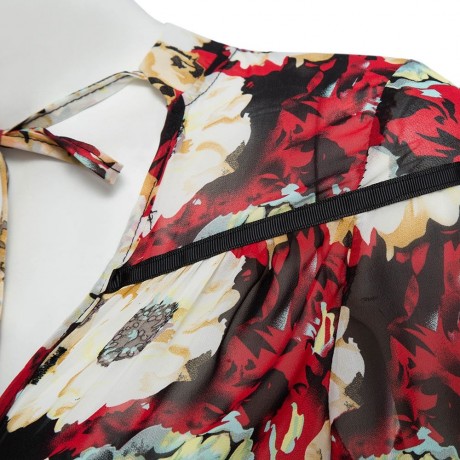 WOMEN'S THREE QUARTER SLEEVE LACE-UP FLORAL PRINT LOOSE ROMPER (SIZE S/M/L/XL)