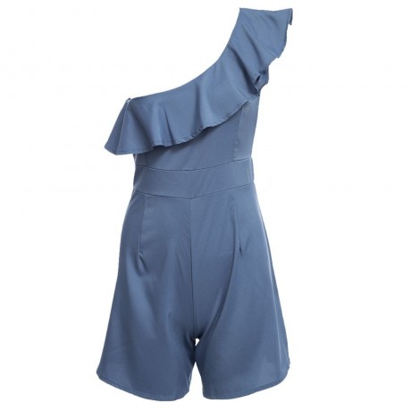 SIMPLE ONE SHOULDER FLOUNCED ROMPER (BLUE, SIZE S/M/L/XL)