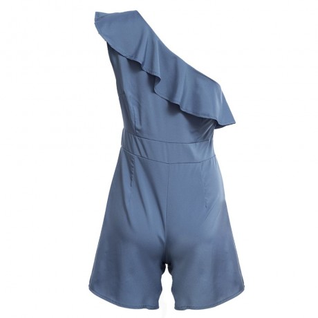 SIMPLE ONE SHOULDER FLOUNCED ROMPER (BLUE, SIZE S/M/L/XL)