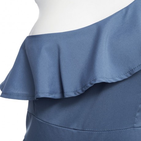 SIMPLE ONE SHOULDER FLOUNCED ROMPER (BLUE, SIZE S/M/L/XL)