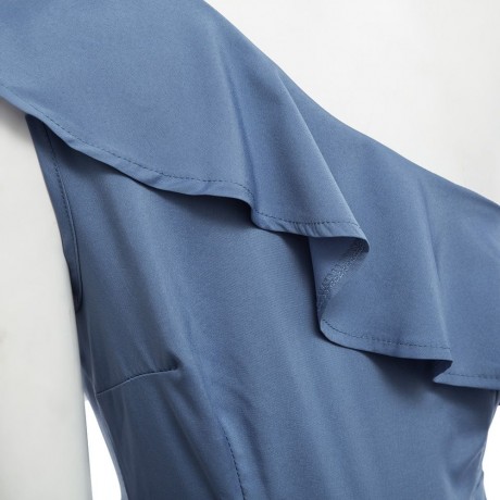 SIMPLE ONE SHOULDER FLOUNCED ROMPER (BLUE, SIZE S/M/L/XL)