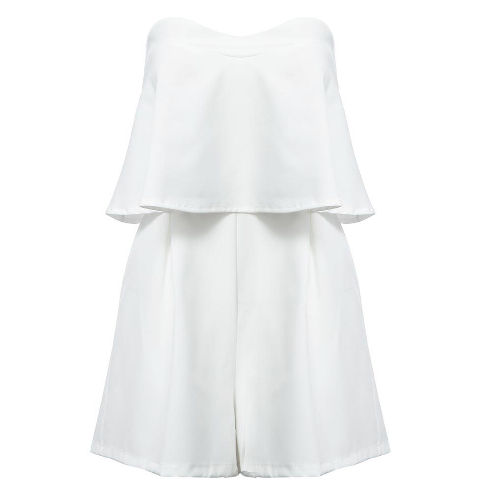 WOMEN'S SEXY STRAPLESS FLOUNCE HIGH WAIST LOOSE ROMPER (WHITE, SIZE S/M/XL)
