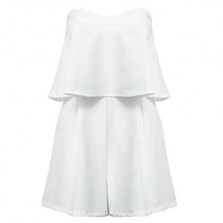 WOMEN'S SEXY STRAPLESS FLOUNCE HIGH WAIST LOOSE ROMPER (WHITE, SIZE S/M/XL)