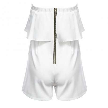 WOMEN'S SEXY STRAPLESS FLOUNCE HIGH WAIST LOOSE ROMPER (WHITE, SIZE S/M/XL)