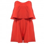 WOMEN'S SEXY STRAPLESS FLOUNCE HIGH WAIST LOOSE ROMPER (RED, SIZE S/M/L/XL)