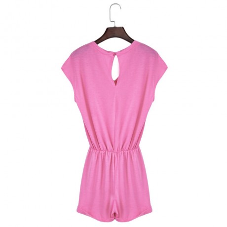 CASUAL V-NECK SLEEVELESS BUTTON ELASTIC WAIST POCKET ROMPER FOR WOMEN (PINK, SIZE S/M/L/XL