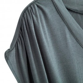 WOMEN'S V-NECK SLEEVELESS BUTTON ELASTIC WAIST POCKET ROMPER (GRAY, SIZE S/L/XL/2XL)