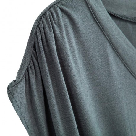 WOMEN'S V-NECK SLEEVELESS BUTTON ELASTIC WAIST POCKET ROMPER (GRAY, SIZE S/L/XL/2XL)