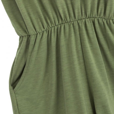 WOMEN'S V-NECK SLEEVELESS BUTTON ELASTIC WAIST POCKET ROMPER (GREEN, SIZE S/M/L/XL/2XL)