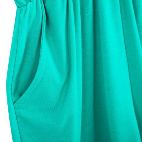 WOMEN'S V-NECK SLEEVELESS BUTTON ELASTIC WAIST POCKET ROMPER (LAKE BLUE, SIZE S/M/L/XL/2XL