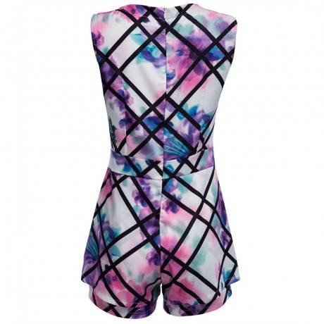 WOMEN'S SLEEVELESS HIGH WAIST FLORAL PRINT PATCHWORK SLIM ROMPER (COLORMIX, SIZE S/M/L/XL)