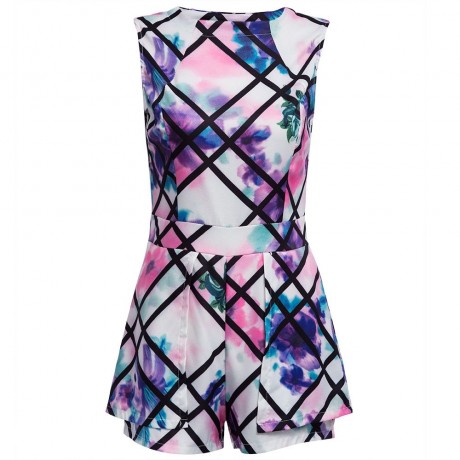 WOMEN'S SLEEVELESS HIGH WAIST FLORAL PRINT PATCHWORK SLIM ROMPER (COLORMIX, SIZE S/M/L/XL)