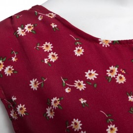 WOMEN SLEEVELESS HOLLOW OUT ELASTIC WAIST POCKET FLORAL PRINT ROMPER (WINE RED, SIZE S/M/L