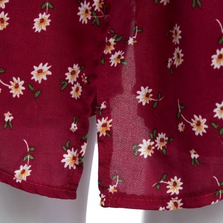 WOMEN SLEEVELESS HOLLOW OUT ELASTIC WAIST POCKET FLORAL PRINT ROMPER (WINE RED, SIZE S/M/L