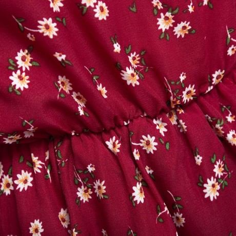 WOMEN SLEEVELESS HOLLOW OUT ELASTIC WAIST POCKET FLORAL PRINT ROMPER (WINE RED, SIZE S/M/L