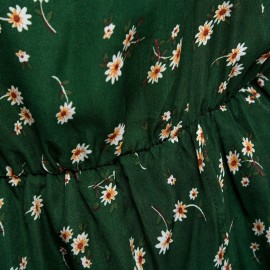 WOMEN SLEEVELESS HOLLOW OUT ELASTIC WAIST POCKET FLORAL PRINT ROMPER (GREEN, SIZE S/M/L/XL
