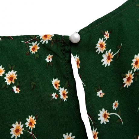 WOMEN SLEEVELESS HOLLOW OUT ELASTIC WAIST POCKET FLORAL PRINT ROMPER (GREEN, SIZE S/M/L/XL