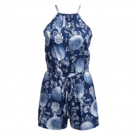 WOMEN'S LACE-UP HOLLOW OUT ELASTIC WAIST ROMPER (BLUE, SIZE S/M/L/XL)