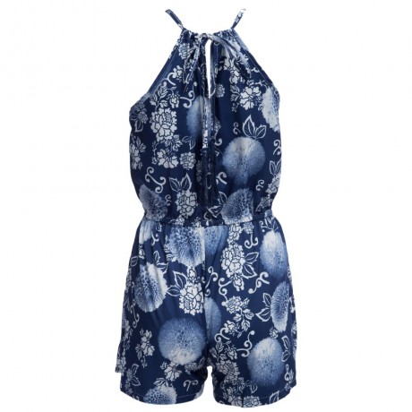 WOMEN'S LACE-UP HOLLOW OUT ELASTIC WAIST ROMPER (BLUE, SIZE S/M/L/XL)