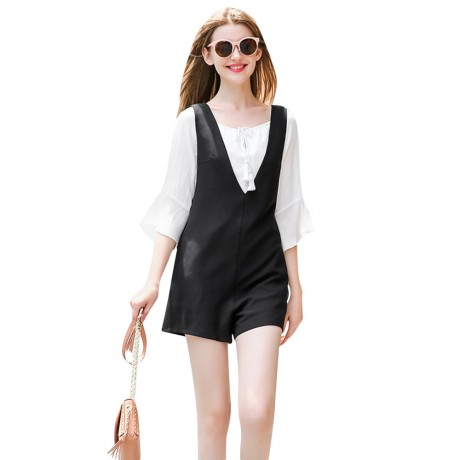 WOMEN'S V-NECK LOOSE-FITTING ROMPER (BLACK, SIZE S/M/L/XL)