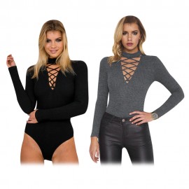 WOMEN'S SEXY HALTER CRISS-CROSS LONG SLEEVE KNITTED SHEATHY (GRAY, SIZE S/M/L/XL)