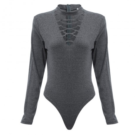 WOMEN'S SEXY HALTER CRISS-CROSS LONG SLEEVE KNITTED SHEATHY (GRAY, SIZE S/M/L/XL)