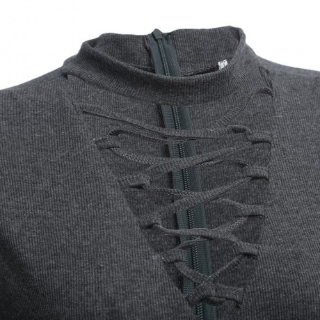 WOMEN'S SEXY HALTER CRISS-CROSS LONG SLEEVE KNITTED SHEATHY (GRAY, SIZE S/M/L/XL)