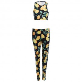 WOMEN'S 2PCS FASHION SLEEVELESS CROP TOP SHEATHY PANTS (YELLOW AND BLACK, SIZE S/M/L/XL)