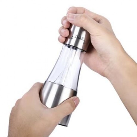 STAINLESS STEEL 2 IN 1 HAND SALT PEPPER SHAKER WITH ADJUSTABLE COARSENESS (SILVER)