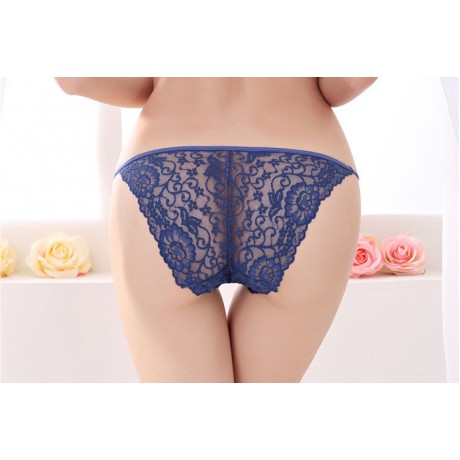 FREE SIZE SEXY LOW WAIST LACE PANTIES (DARK BLUE)