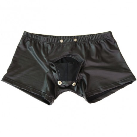 MEN'S SEXY NAUGHTY SUPER TIGHT ARTIFICIAL LEATHER (PU) SHORTS (BLACK)