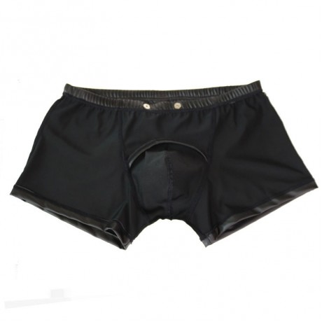 MEN'S SEXY NAUGHTY SUPER TIGHT ARTIFICIAL LEATHER (PU) SHORTS (BLACK)
