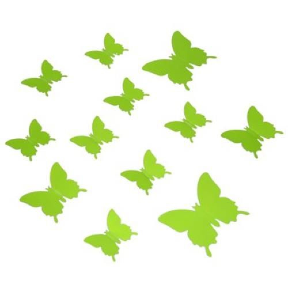 12PCS DIY 3D BUTTERFLY WALL STICKER PS ART DECAL MIRROR WINDOW SHOWCASE ORNAMENT (GREEN)