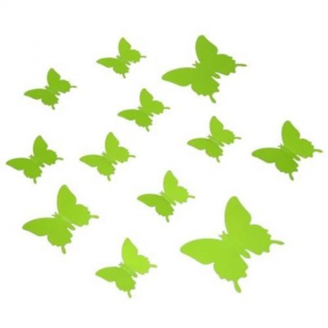 12PCS DIY 3D BUTTERFLY WALL STICKER PS ART DECAL MIRROR WINDOW SHOWCASE ORNAMENT (GREEN)