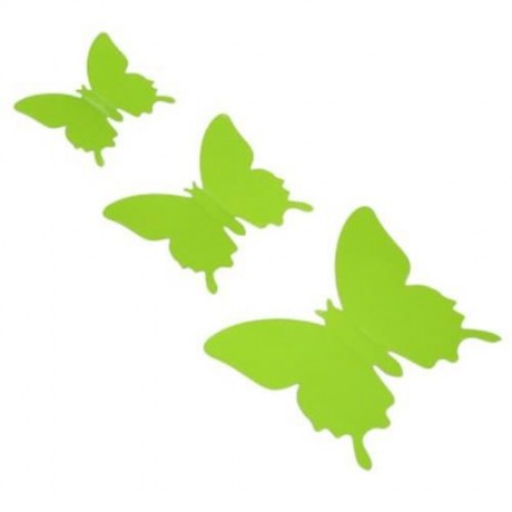 12PCS DIY 3D BUTTERFLY WALL STICKER PS ART DECAL MIRROR WINDOW SHOWCASE ORNAMENT (GREEN)