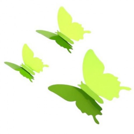 12PCS DIY 3D BUTTERFLY WALL STICKER PS ART DECAL MIRROR WINDOW SHOWCASE ORNAMENT (GREEN)