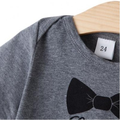 SWEET JEWEL COLLAR SHORT SLEEVE BOWKNOT LETTER PRINTED NEWBORN BABIES ROMPER (GRAY)