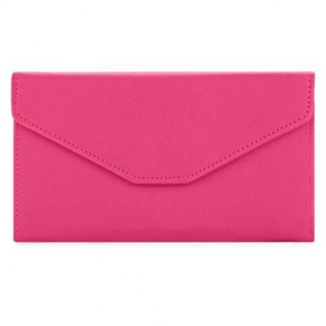 GUAPABIEN SOLID COLOR SNAP FASTENER CELL PHONE ENVELOPE CLUTCH WALLET (ROSE RED)