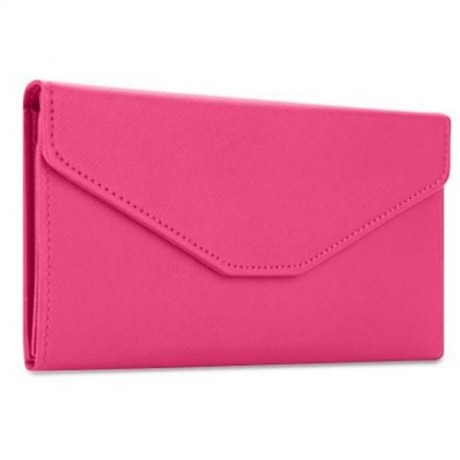 GUAPABIEN SOLID COLOR SNAP FASTENER CELL PHONE ENVELOPE CLUTCH WALLET (ROSE RED)