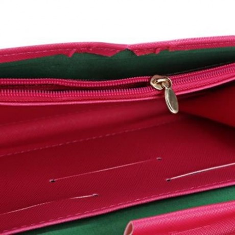 GUAPABIEN SOLID COLOR SNAP FASTENER CELL PHONE ENVELOPE CLUTCH WALLET (ROSE RED)