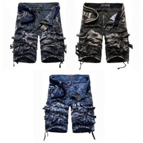 OUTDOOR CAMOUFLAGE POCKET DESIGN ZIPPER FLY MALE CASUAL SHORTS (ARMY GREEN)