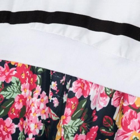 2PCS GIRLS LONG SLEEVE ROUND COLLAR STRIPED TOPS PRINT TROUSERS (WHITE AND BLACK)