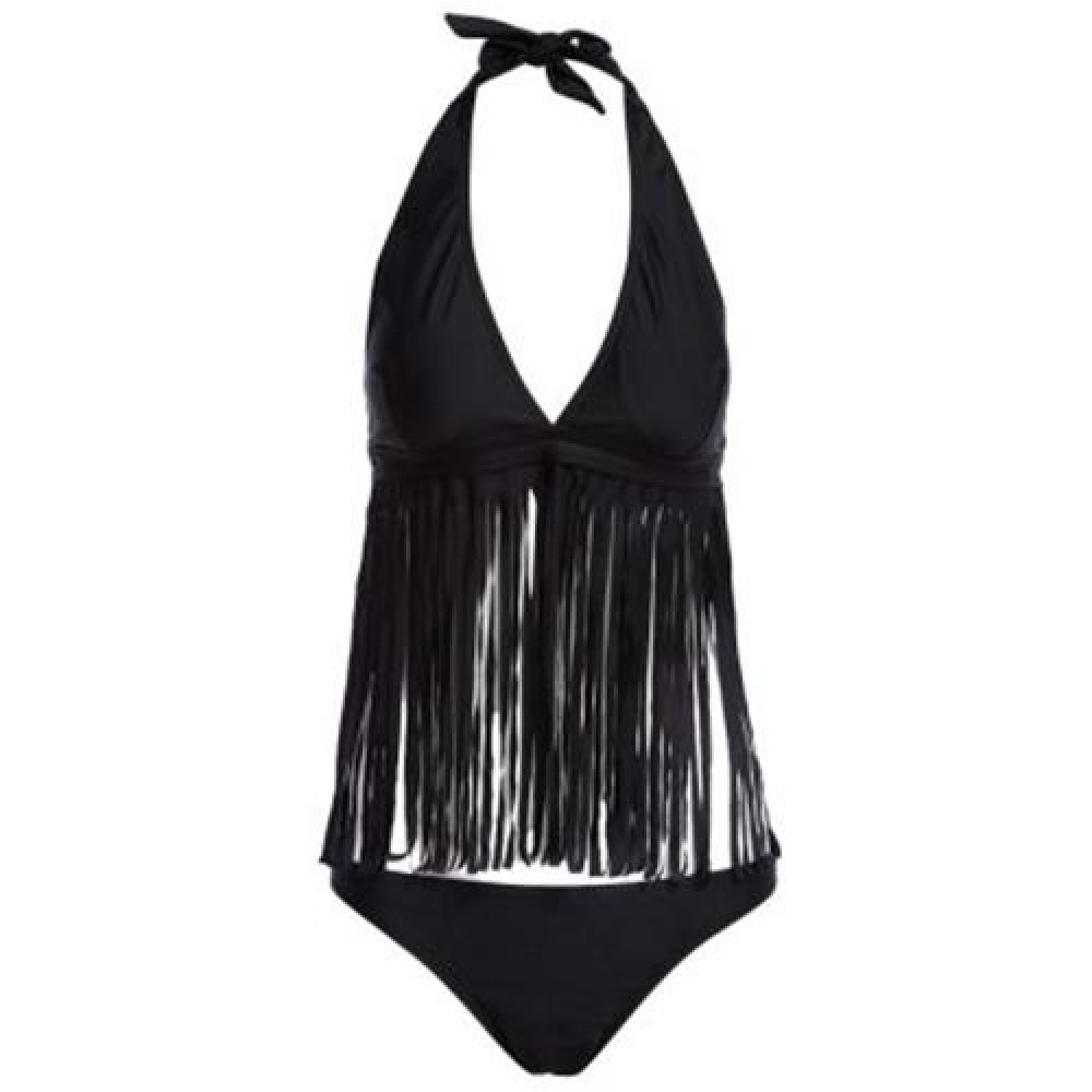 TWO-PIECE SEXY TASSEL BIKINI SET SWIMMING SUIT (BLACK)