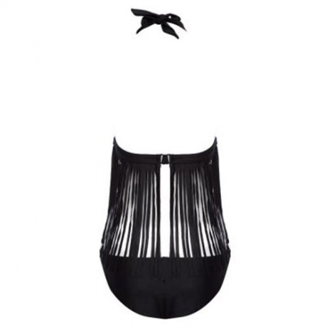 TWO-PIECE SEXY TASSEL BIKINI SET SWIMMING SUIT (BLACK)