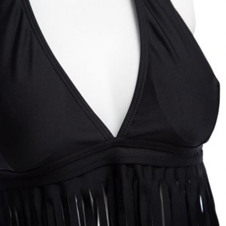 TWO-PIECE SEXY TASSEL BIKINI SET SWIMMING SUIT (BLACK)