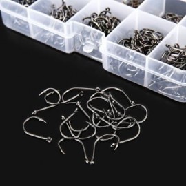 LEO 600PCS  EYELET BARB METAL ANGLING HOOK FISHING TACKLE (DEEP GRAY)